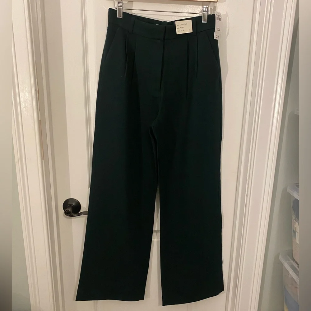 NWT Abercrombie & Fitch Sloane Tailored Pant Wide Leg Kelly Green - Picture 1 of 8